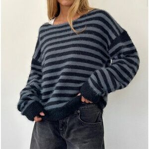 Motel Rocks Navy and Gray Striped Sweater
